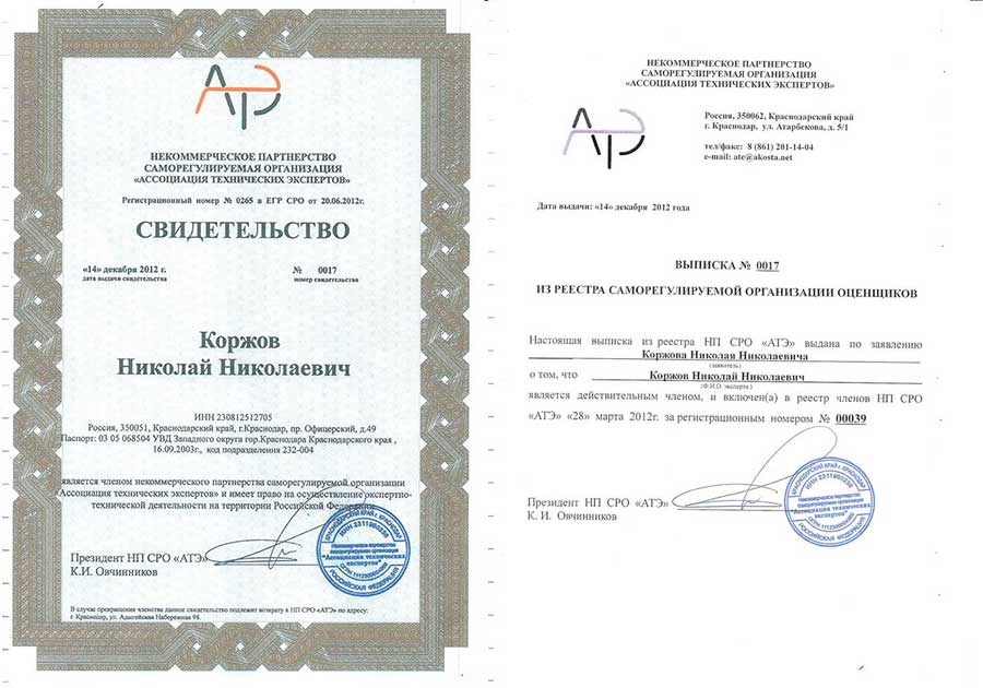 Выписка из реестра Ассоциации технических экспертов